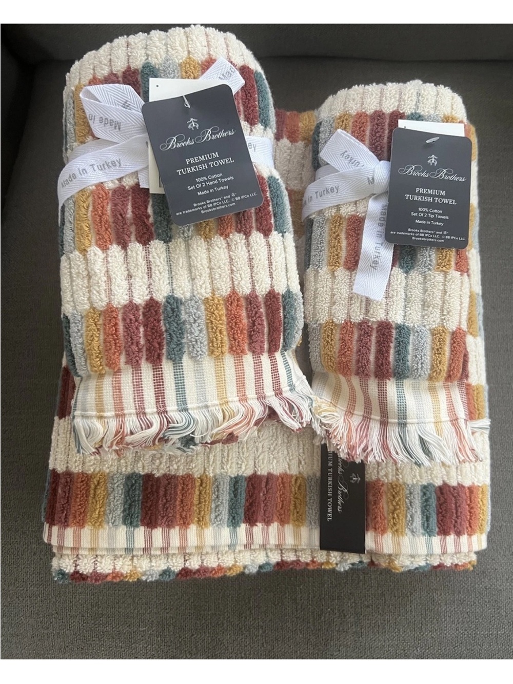 Brooks Brothers 2 Bath 2 Hand 2 Tip Towel Set Stripes  Multicolored Fall NWT
